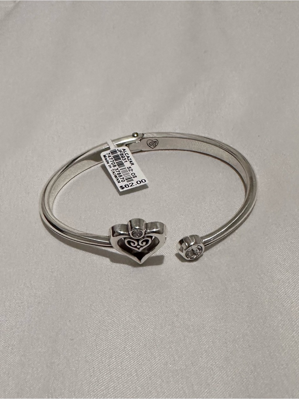 Brighton Alcazar Silver Heart Cuff Bracelet with Clear Crystal Accents